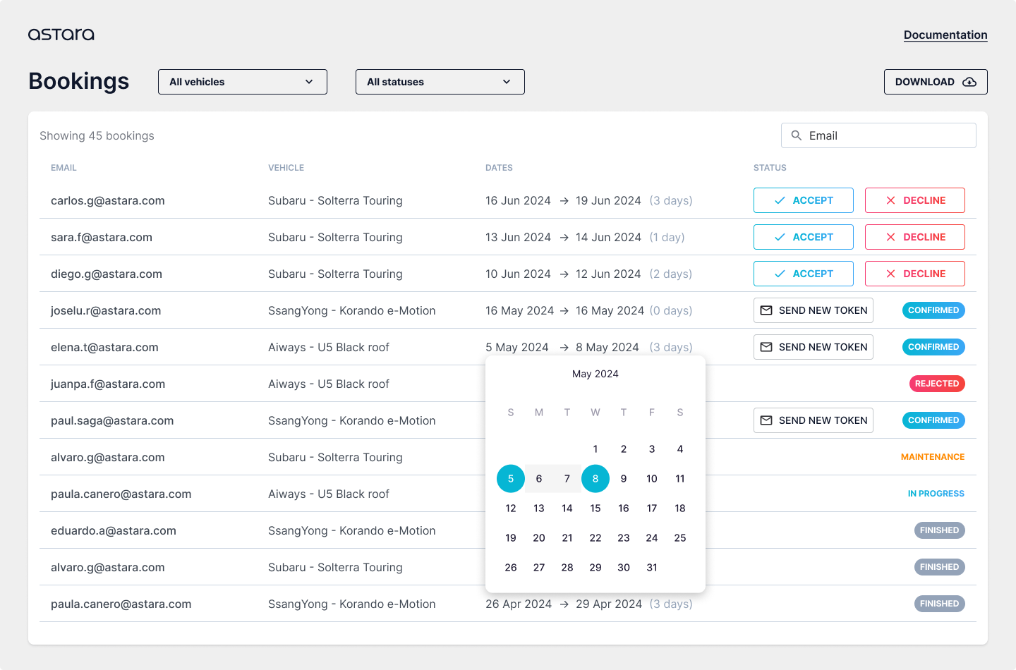 Astara Connect Mercury Bookings
